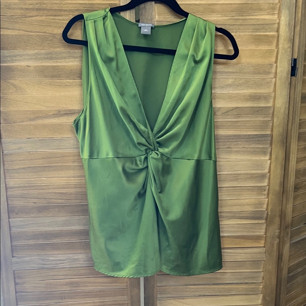 Ann Taylor Green Satin Twist Blouse